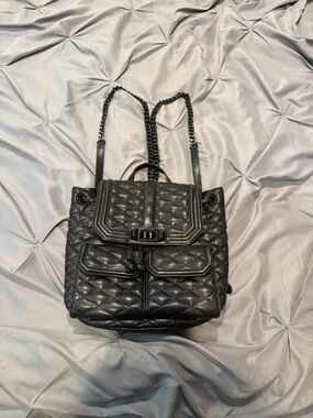 Rebecca Minkoff Black Quilted Leather Backpack with Chain Straps